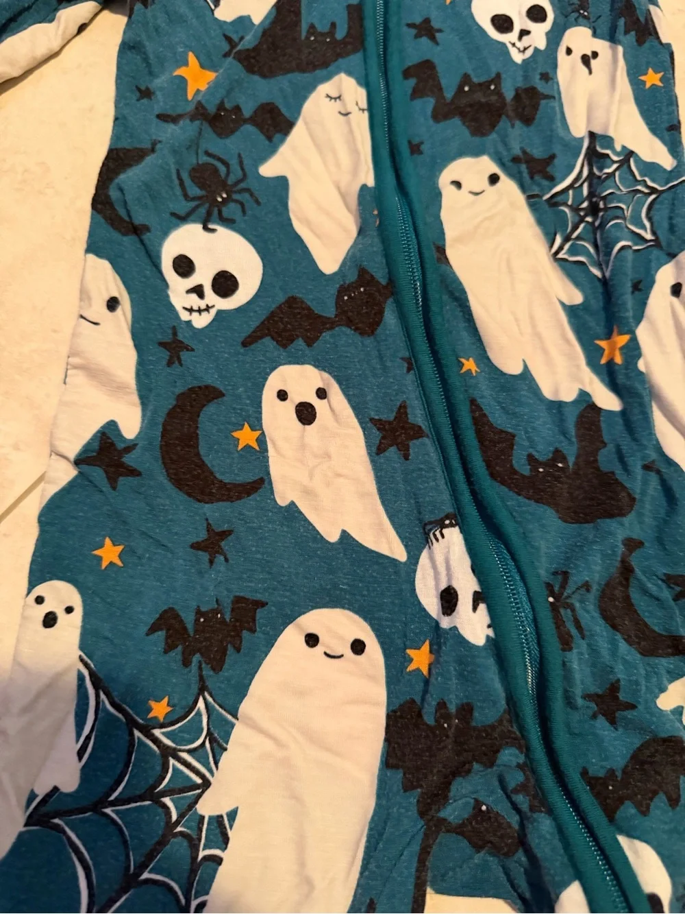 Little Sleepies Ghost Print Teal One-Piece Pajamas with Zipper